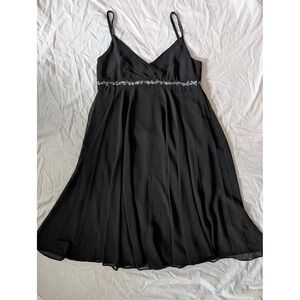 EVA BLUE Black Beaded Strap V Neck Sheath Dress Women Size 12